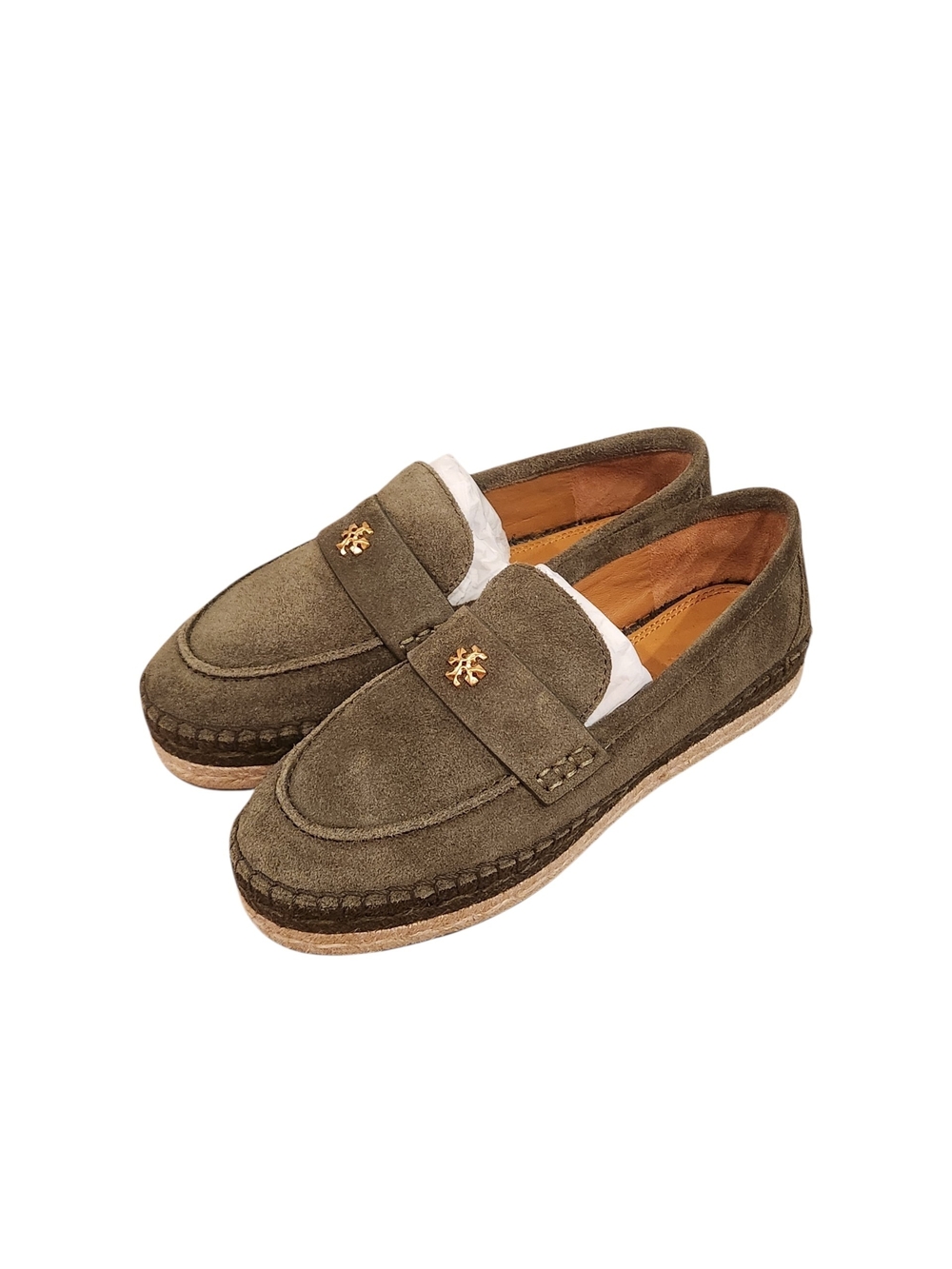NWT Tory Burch Seaside Olive Green Suede Espradrille Double T Loafers Women's 6